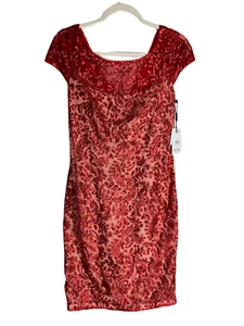NWT Calvin Klein Red Sequin Lace Cocktail Party Sheath Dress Cap Sleeve Size 6 - Picture 1 of 11