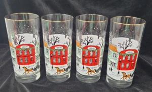 4er Set Libbey Vintage Weihnachten Winter Dorf Schnee 16 oz Trinkgläser - Bild 1 von 6