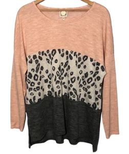 TRUSELF | Top tejido manga larga bloque color estampado animal alto/bajo talla 2X - Imagen 1 de 12