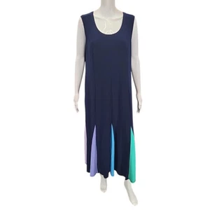Attitudes by Renee Modern Trendy Maxi Dress w Pockets Petite 1XP Plus Size Navy - Picture 1 of 12