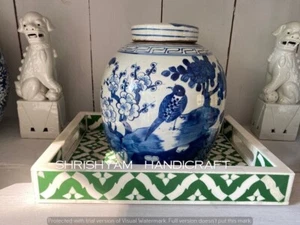 Handmade Beautiful Bone Inlay Serving Tray, Perfect for Hosting and Entertaining - Picture 1 of 31