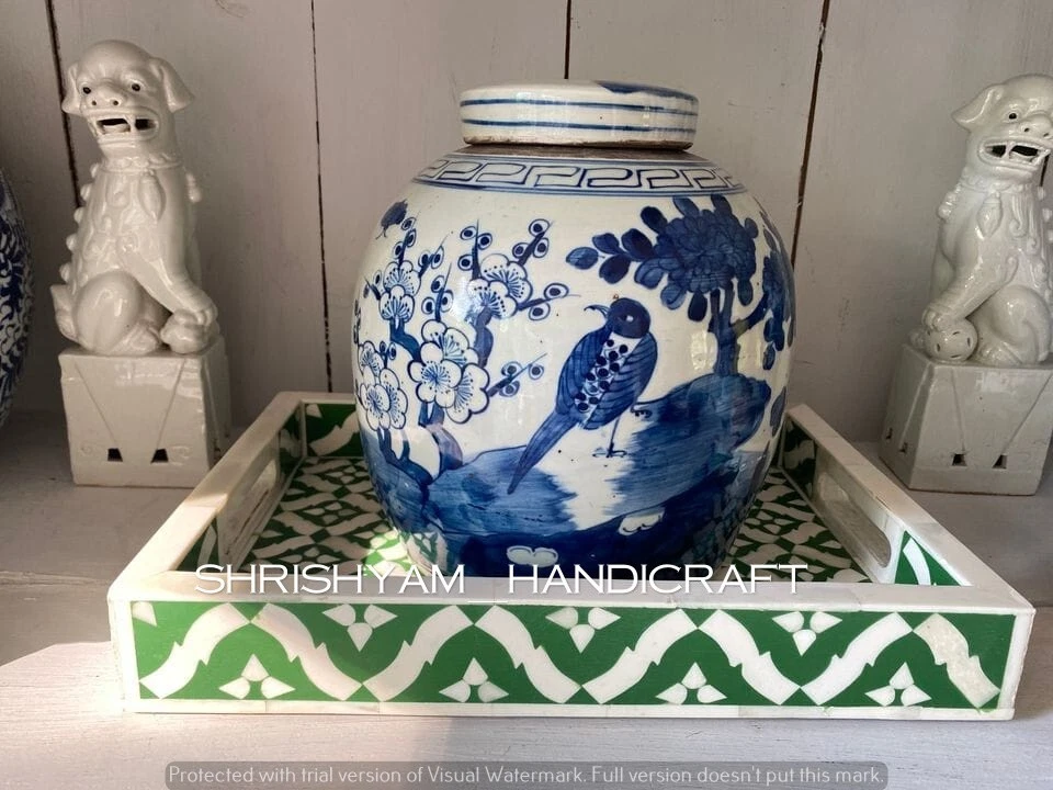 Handmade Beautiful Bone Inlay Serving Tray, Perfect for Hosting and Entertaining - Image 1 of 4