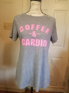 Zone Pro Athletic T-Shirt Small grau Hot Pink Trim ShSlv "Coffee & Cardio" EUC - Bild 1 von 10