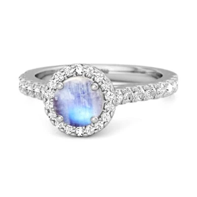 6 MM Round Natural Moonstone 925 Sterling Silver Solitaire Accents Women Ring - Image 1 of 4