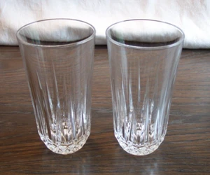 2 Vertical & Criss-Cross Cut 5.5" Clear Flat Tumbler Glasses See Pics - Picture 1 of 4