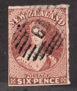 1859 New Zealand Sc# 9 - Six Pence, QV "Chalon". Used Cv$325 - Picture 1 of 1