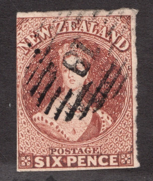 1859 New Zealand Sc# 9 - Six Pence, QV "Chalon". Used Cv$325 - Image 1 of 1
