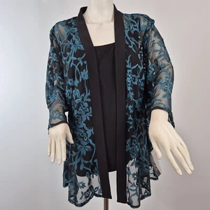Alex Evenings Women's 2 piece Sheer Jacket And Tank Set Size 1X Plus Green 42 - Picture 1 of 13
