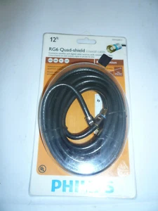 Cable coaxial Phillips RG6 12 ft Quad Shield 2300 MHz HDTV optimizado - NUEVO SELLADO - Imagen 1 de 2