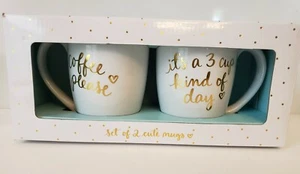 HOLIDAY GIFT NIB Coffee mugs cups  "coffee please" & "it's a 3 cup kind of day" - Picture 1 of 3