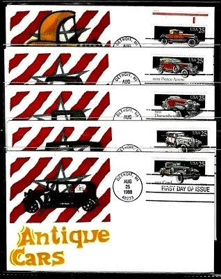 2381-5 25c Stamps (1988) CLASSIC CARS FDC SET FROM DARGIS VELVETONE FELT (RARE) - Image 1 of 4