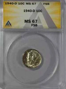 1940 D Mercury Dime ANACS MS-67 FSB - Picture 1 of 4