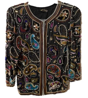 Chaqueta Vintage Creative Creations Paisley Lentejuelas Talla Mediana Multicolor Foto 1 de 4