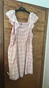 Old Navy 4XL Mini Dress Plaid Pink Square Neck Boho Fit & Flare Ruffle - Picture 1 of 5