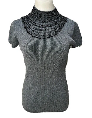 Top Grace Elements para mujer talla S cuello redondo con cuentas elástico adornado metálico Foto 1 de 4