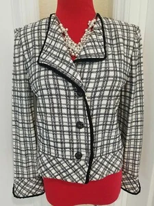 Chaqueta de punto St. John talla 4, negro + blanco bordado cuello y puño - Imagen 1 de 11