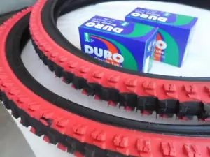 26 x 2.10 Black Red Bicycle Knobby Tires + Tubes Mountain Bike 26" NEW 26x2.10 - Picture 1 of 1