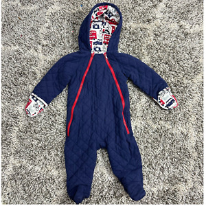 Baby Boden Navy Blue Quilted Winter Bunting Baby Snowsuit 18-24 Months Vehicles