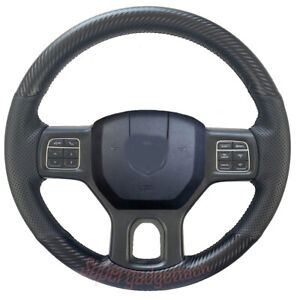 Carbon Fiber&Leather Steering Wheel Hand-stitch on Wrap Cover For Dodge RAM
