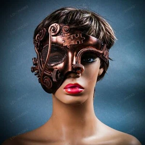 Phantom Copper Steampunk Masquerade Halloween Robotic Men Women Party Half Mask - Picture 1 of 7