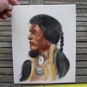 PLACA DE PORCELANA ANTIGUA PINTADA A MANO NATIVA AMERICANA-Sylvia A. Thompson - Imagen 1 de 9