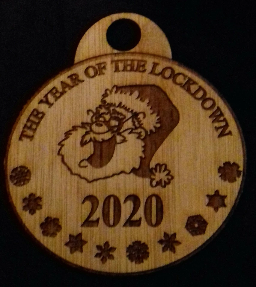 4 x Christmas tree bauble Year of the Lockdown 2020 wood Santa Clause memento - Image 1 of 1