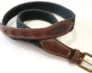 Dockers Braided Belt Women 34 Brown Leather & Cotton Cording 1" Wide Brass Buckl - Picture 1 of 8