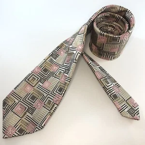 XMI Platinum Pink Gold Geometric Tie Italy Silk Handmade USA 61x3.5 LONG - Picture 1 of 9