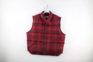 Vtg 90s LL Bean Mens Large Distressed Duck Down Fill Puffer Vest Jacket Plaid - Picture 1 of 18