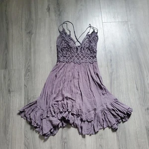 Free People Adella Dress Medium Gray Boho Festival Ruffle Lacey Fairy Whimsy - Picture 1 of 9