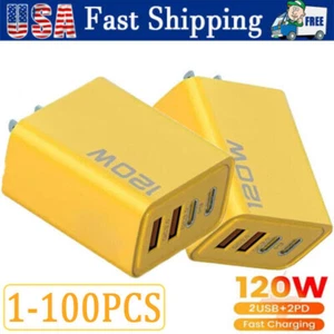120W 4-Port USB C Fast Wall Charger Block For All Cell Phone iPad lot - Picture 1 of 10