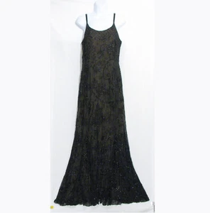 Sean Collection Gown Dress Fully Beaded Black Silk Lined in Gold Formal Large - Picture 1 of 10