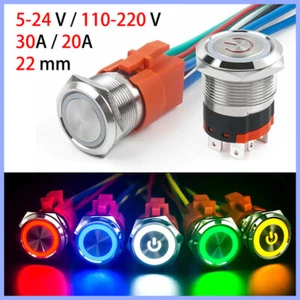 SmartSwitch 5-220 V 22mm IP68 Metal LED Illuminated ON/OFF POWER Button Switch - Picture 1 of 20