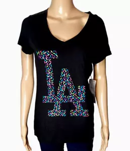 Los Angeles Dodgers Womens Top Size Small '47 Black Cut Out Back T Confetti Logo - Picture 1 of 7