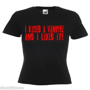Kissed A Vampire Gothic Ladies Lady Fit T Shirt 13 Colours Size 6 - 16 - Picture 1 of 11