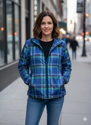 Chaqueta cortavientos Lauren Ralph Lauren para mujer XL púrpura y verde a cuadros tartán Foto 1 de 4