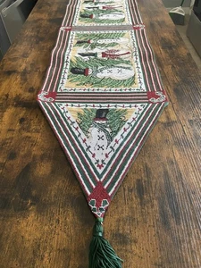 Tapestry Winter Snowman/Christmas  Tasseled Table Runner  13x72” - Picture 1 of 5