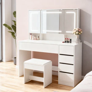 Schminktisch Frisiertisch Kosmetiktisch mit LED-Beleuchtung Spiegel 5 Schubladen - Bild 1 von 11