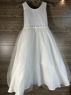 Vestido elegante blanco sin mangas talla 12 para niñas con rosetas con cuentas ribete de tul crinolina Foto 1 de 4