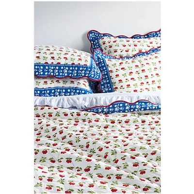 Anthropologie Iluka Cotton Printed Floral Quilt Queen Cherries - Image 1 of 4