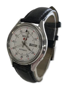 Seiko 5 Automatic Watch White Dial Black Strap Day Date Display Working #Live  - Picture 1 of 9