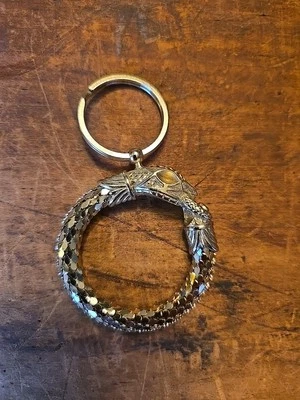 Rare Vintage Whiting & Davis Mesh Gold Tone Circle Snake Head Keychain Signed  - Image 1 of 4