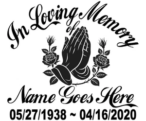 In Loving Memory Praying Hands Sticker Decal Window Memorial Personalized #3 - Picture 1 of 4