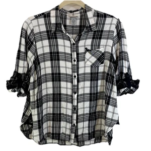 Blusa Catherines Negra Blanca Franela Encaje Botón Delantero Manga 3/4 1X 18/20WP - Imagen 1 de 12