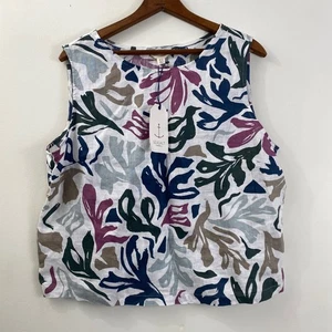 Seasalt Cornwall Linen Tank Top US 12 UK 16 Sleeveless Botanical Print Art Top - Foto 1 di 13
