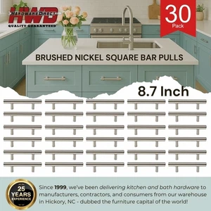 Brushed Nickel Modern Cabinet Pulls Kitchen Bath SOLID T Bar 6.3"cc 30 Pack - Picture 1 of 10