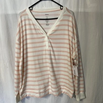 Top de pijama Henley de manga larga Sonoma Goods For Life talla grande talla 1X rosa/marfil Foto 1 de 4