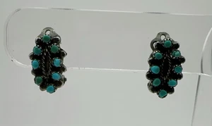 VTG Zuni Native Sterling Silver Turquoise Petit Point Clip-On Earrings 3.1g #rgv - Picture 1 of 8