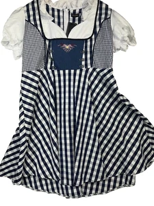 Glory Star Gingham Oktoberfest Dirndl Costume Dress Women’s XXL Blue White Check - Picture 1 of 7