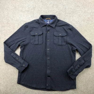 johnnie-O Shirt Mens Large Navy Top Shelf Herringbone Button Front Pockets - Image 1 of 4